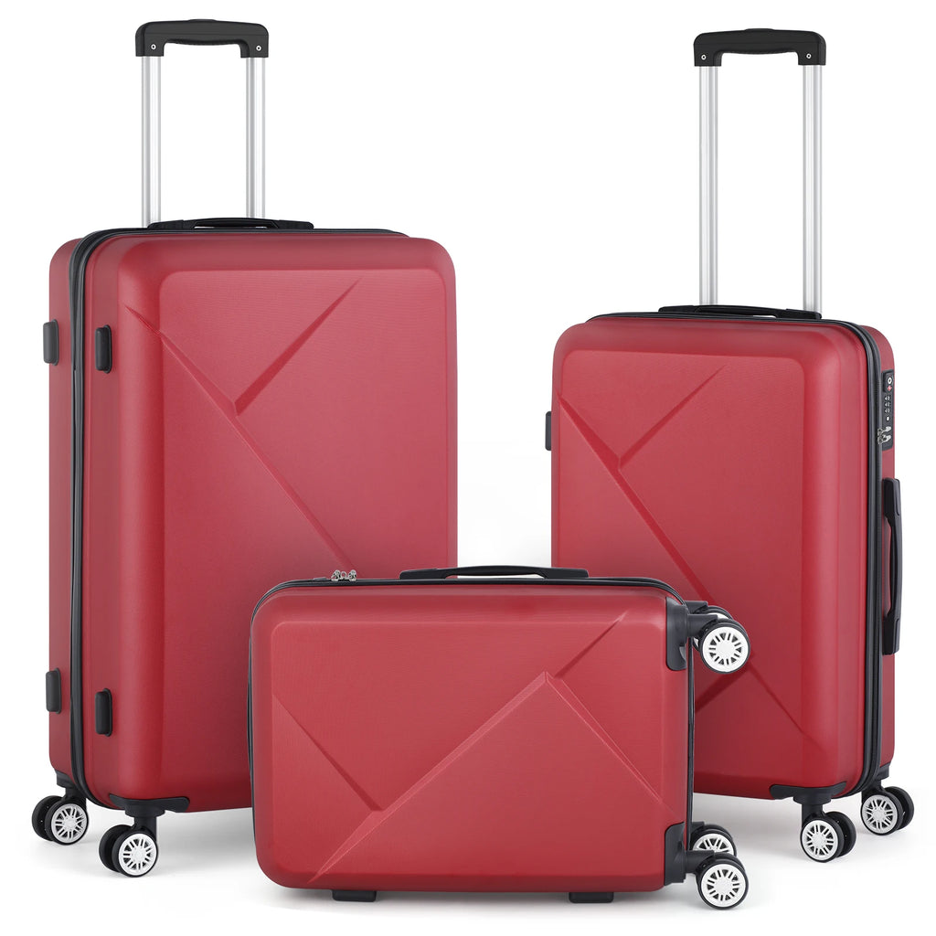 3-PC ABS 20/24/28in Luggage Set w/360° Spinner Wheels & Retractable Handle - Airline Approved Lightweight Suitcases, Smooth Zipp