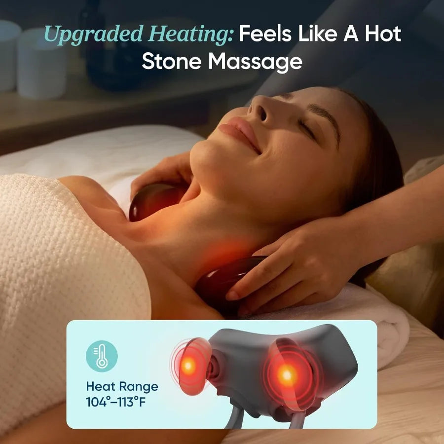 Cordless Neck Massager for Pain Relief Deep Tissue Shiatsu Shoulder Massager with Heat Massage Tools for Back Trapezius Lymphat