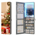 47.2" LED Grey Jewelry Mirror Cabinet Wall/Door Mounted Jewelry Armoire Organizer with Full-Length Mirror Large Capacity Storag