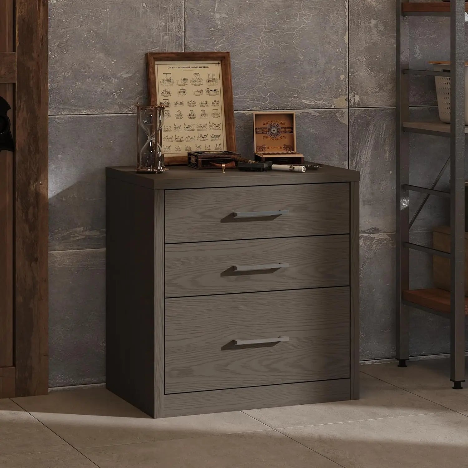 5-Drawer Nightstand With 2 Gun Drawers, Versatile Sofa Bed Side Table End Table With Wood Grain Finish, Modern, Customized