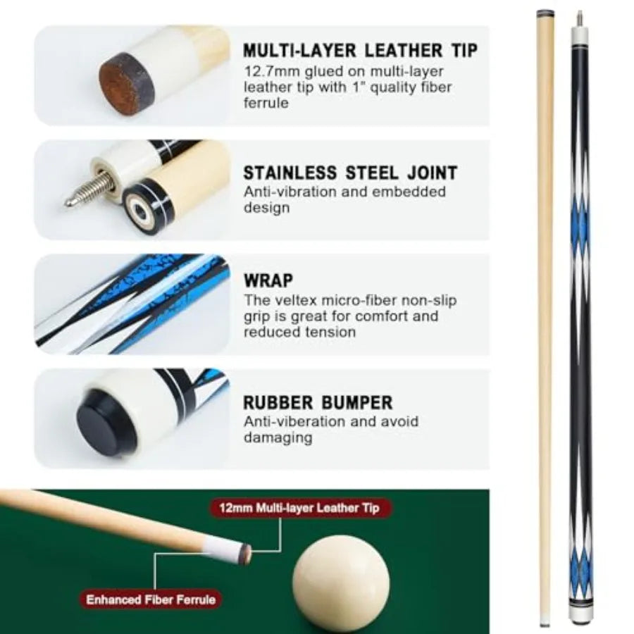 20 Pcs Pool Ball Billiard Accessories Set Included 16 Ball 2 Pool Cues Stick 2 Frame Table Billiard Balls Set for Christmas Adu