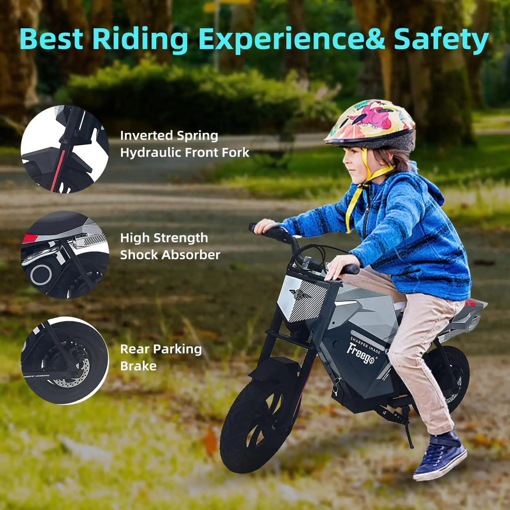 Freego K1 Kids Electric Dirt Bike Motorcycle 15.5MPH Fast Speed 10 Miles Long-Range Motorbike with Rear Motor Electric Bicycle