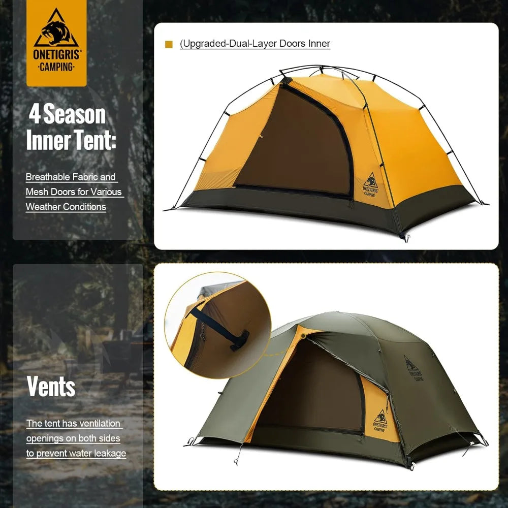 Stella 4 Season Camping Tent Backpacking 2 Person Waterproof Lightweight Easy Setup Instant 3000mm Waterproof Rating Outdoor