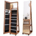 64"Jewelry Cabinet Lockable Armoire Storage Organizer w/ Built-in Makeup Mirror