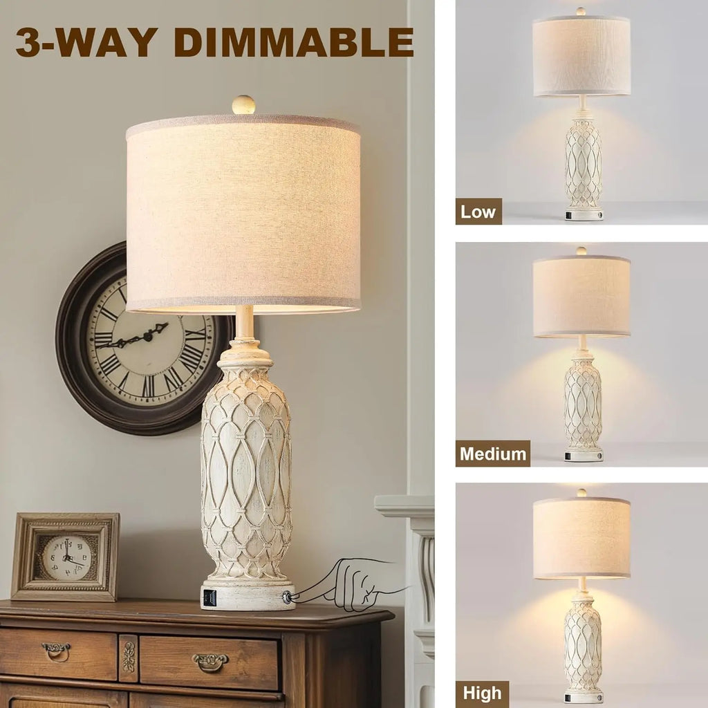 Farmhouse Table Lamps Set of 2 with USB Charging Ports, Touch Dimmable Control, Includes LED Bulbs