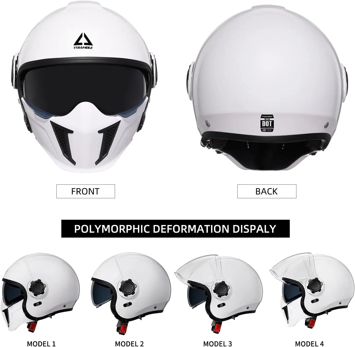 Full Face Motorcycle Helmets Off-Road Motocross Helmet for Men Women Dual Visor with Internal Tinted Sunshield Open Face 3/4 Adu