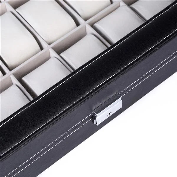 24-Slot Luxury Watch Box – High-End Leather Watch Case with Glass Top, Wooden Interior & Cushioned Slots for Collector's Storage
