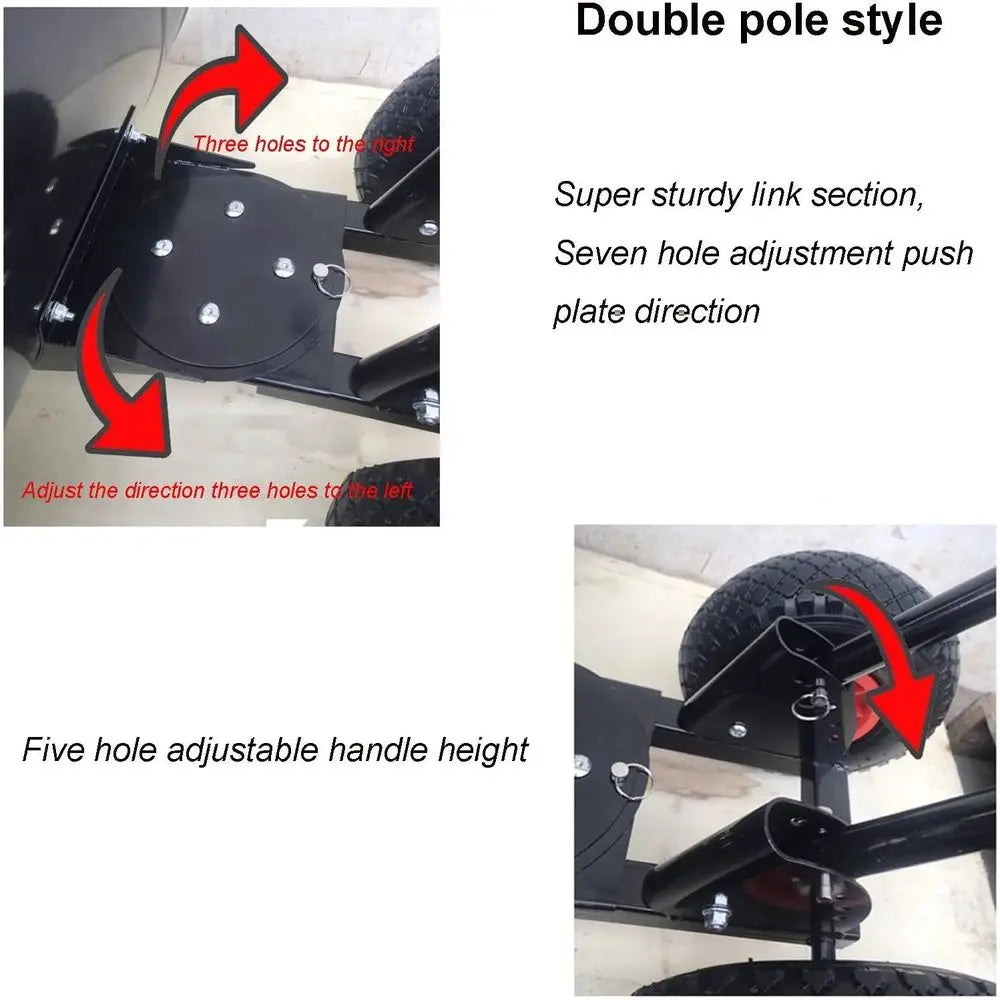 Heavy Duty 39.3 Bi-Directional Snow Pusher with Wheels, Black