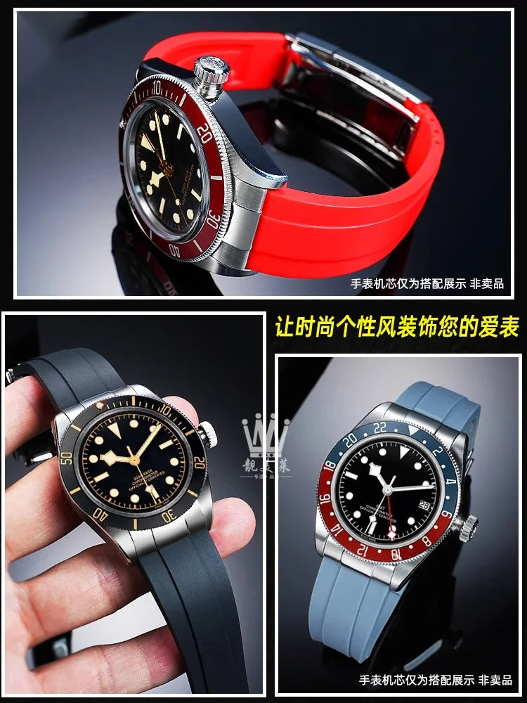 Seamless Metal End Link Curved End Rubber Watchband Accessories For TUDOR M79030N Strap 39mm 41mm Black Bay GMT Slider Buckle