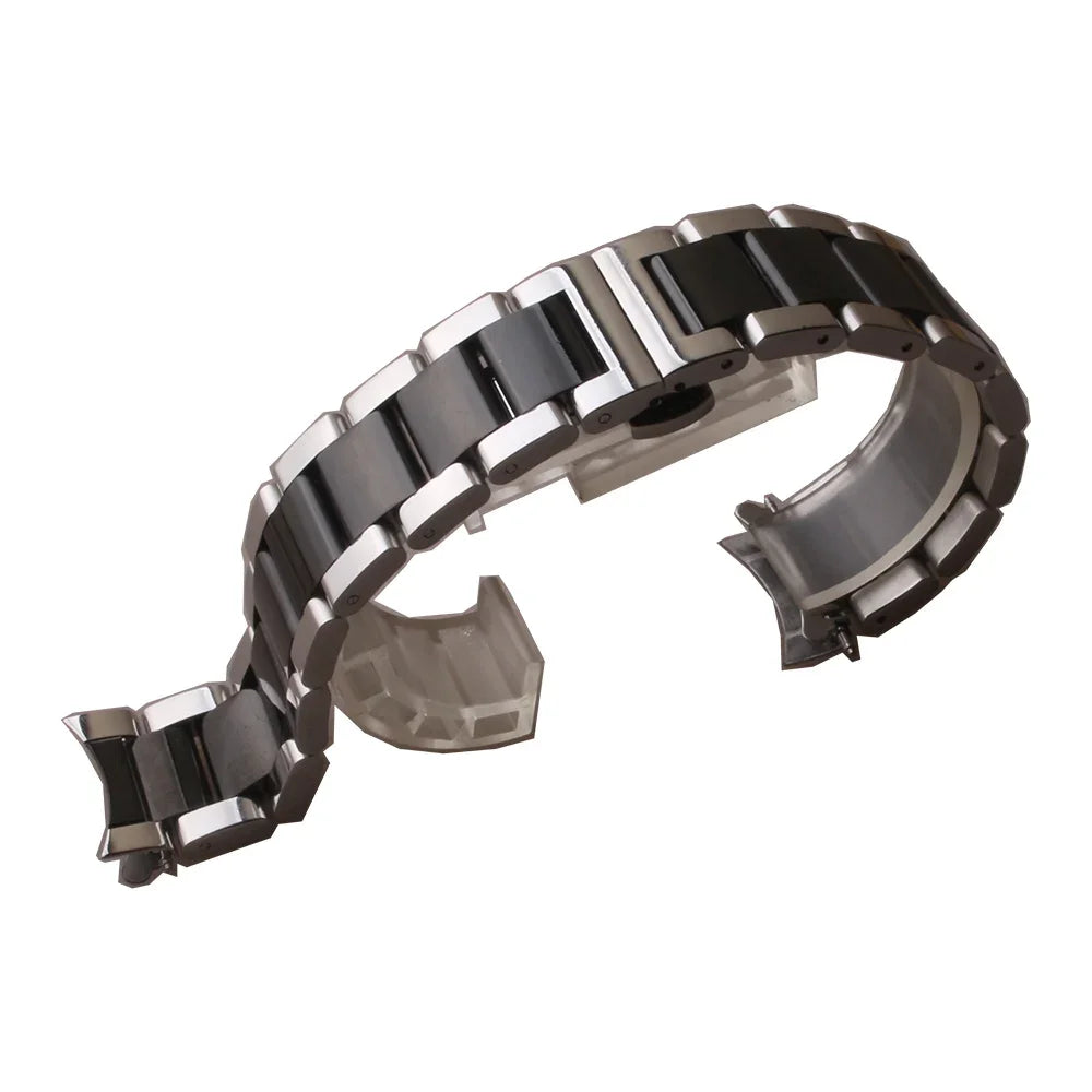 18mm 19mm 20mm 21mm 22mm 24mm Stainless Steel Watch Bracelet Silver with Black Curved End Watchbands Women Men Metal Watch Strap