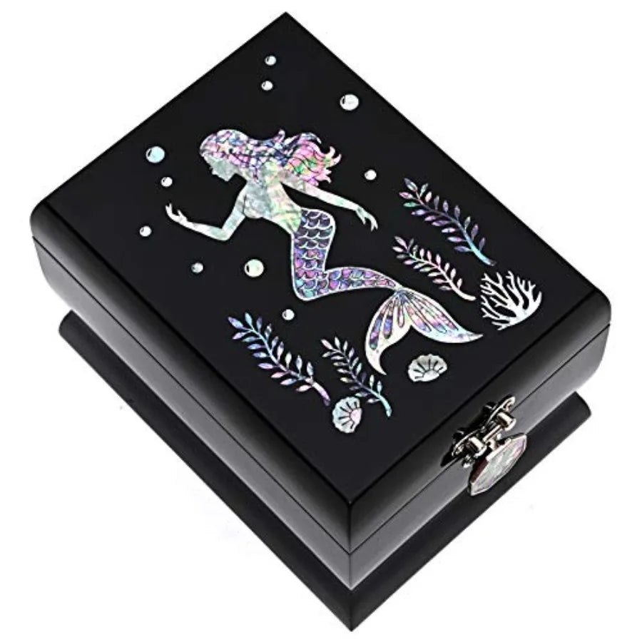 Jewelry Box Two Levels Removable Ring Tray Mermaid Black