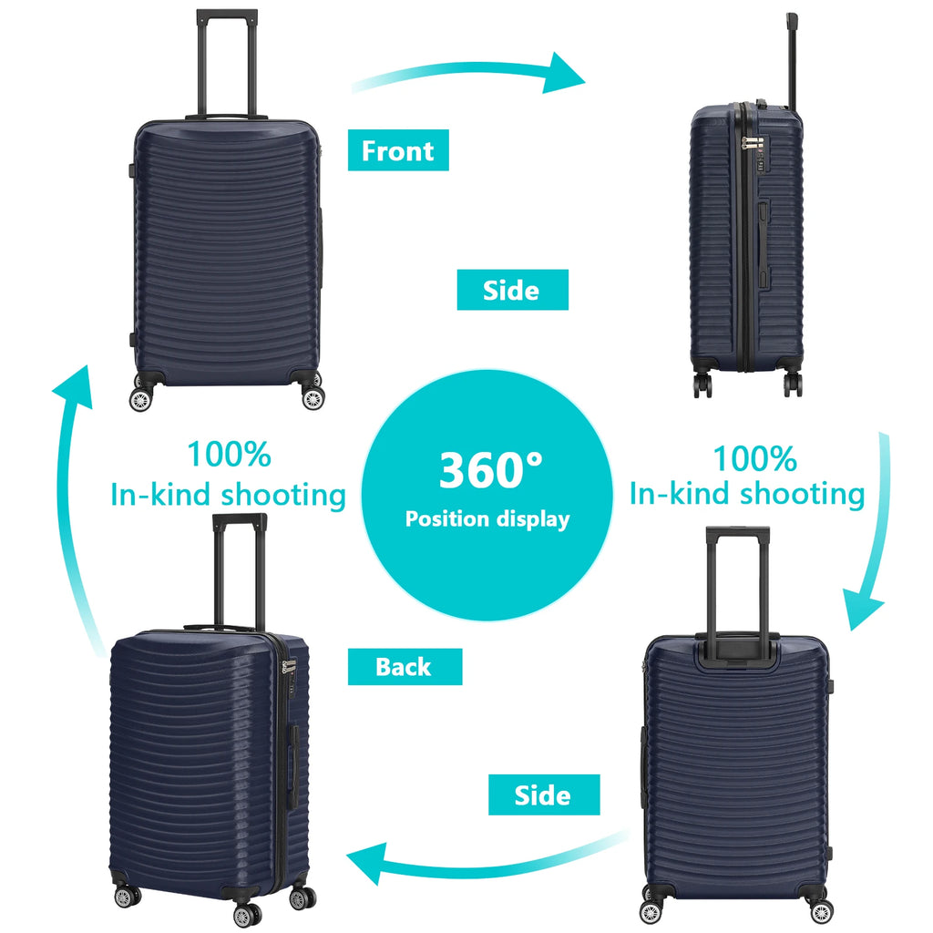 3-Piece ABS Hardshell Luggage Set w/TSA Lock - 28in Large Suitcase with Silent 360° Spinner Wheels, Check-In Travel Suitcase