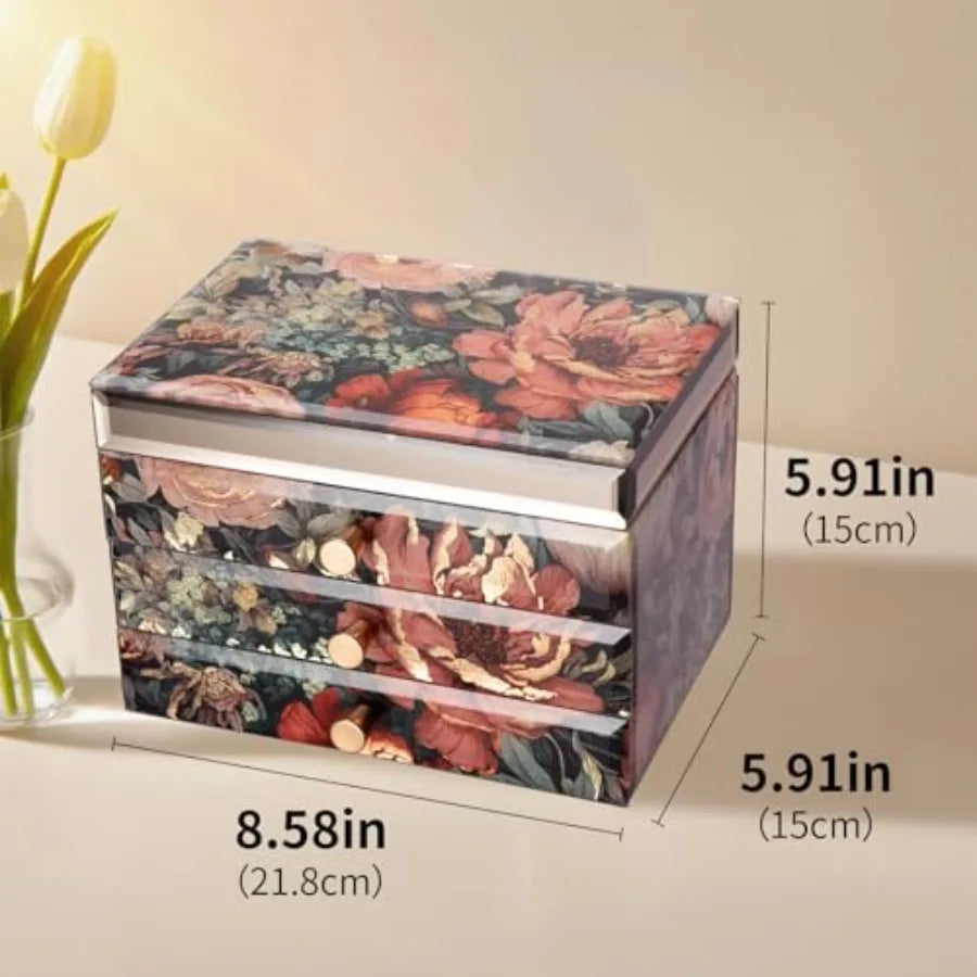 Glass Vintage Painting Jewelry Box 3-Layer Jewelry Storage Case Art Desktop Decorations Gift for Women Jewelry Organizer For Ne