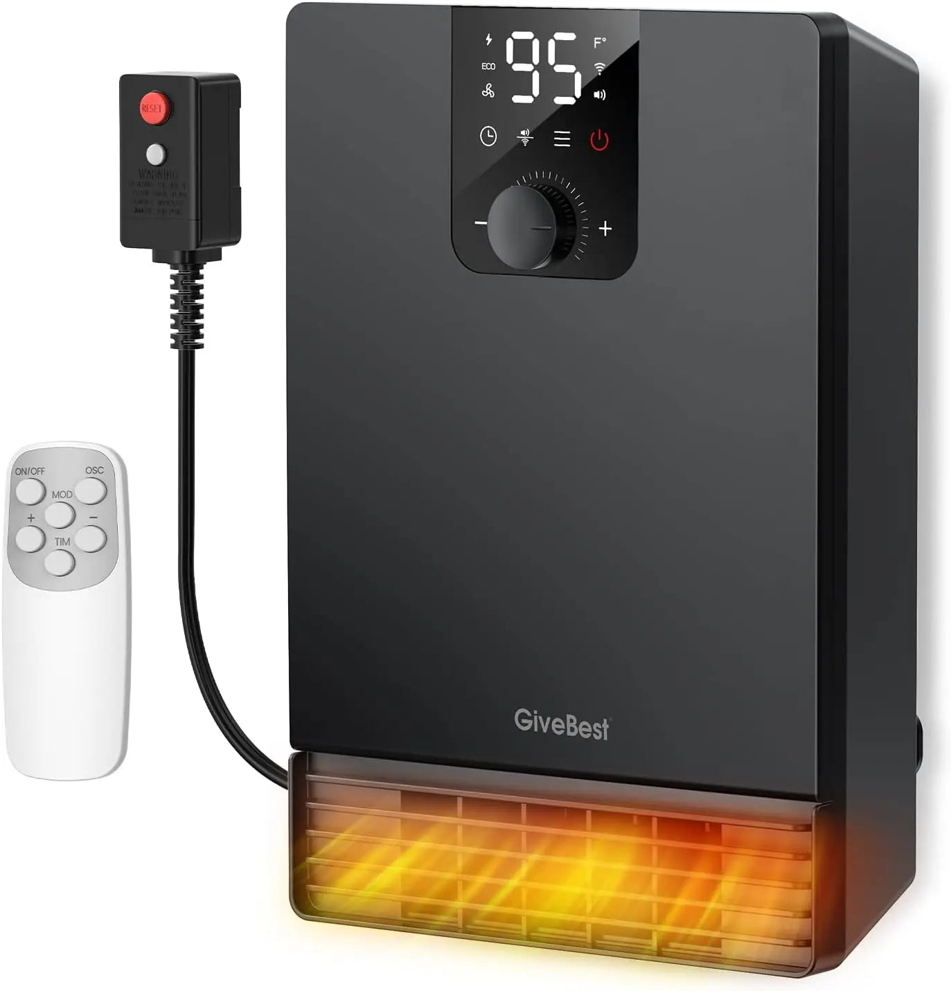 Wall Heater, 1500W Electric Space Heater, Adjustable Thermostat, 3 Modes, 24H Timer, Easy Mount, White