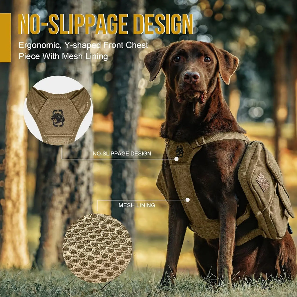 Dog Hiking Backpack, Dog Pack for Medium Large Dogs, Hoppy Camper 3.0 Dog Saddle Bag Harness Outdoor Hiking (L, Brown)