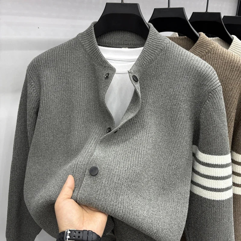 Men's Autumn Fashion Travel Outdoor Button Cardigan Baseball Collar Knitted Sweater Solid Color Versatile Casual Sweater Instock