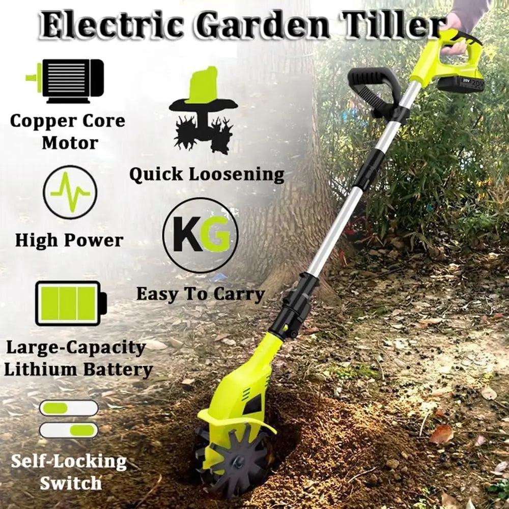 9.8 Electric Garden Tiller, 250RPM, 10.5cm Width, 20V Corded Cultivator Tool