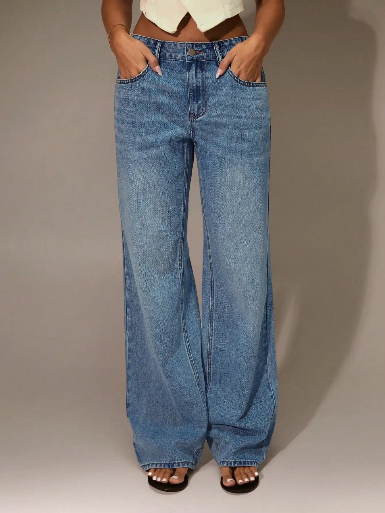 Women's High Waist Wide Leg Denim Jeans - Casual Y2K Style for Streetwear & Going Out