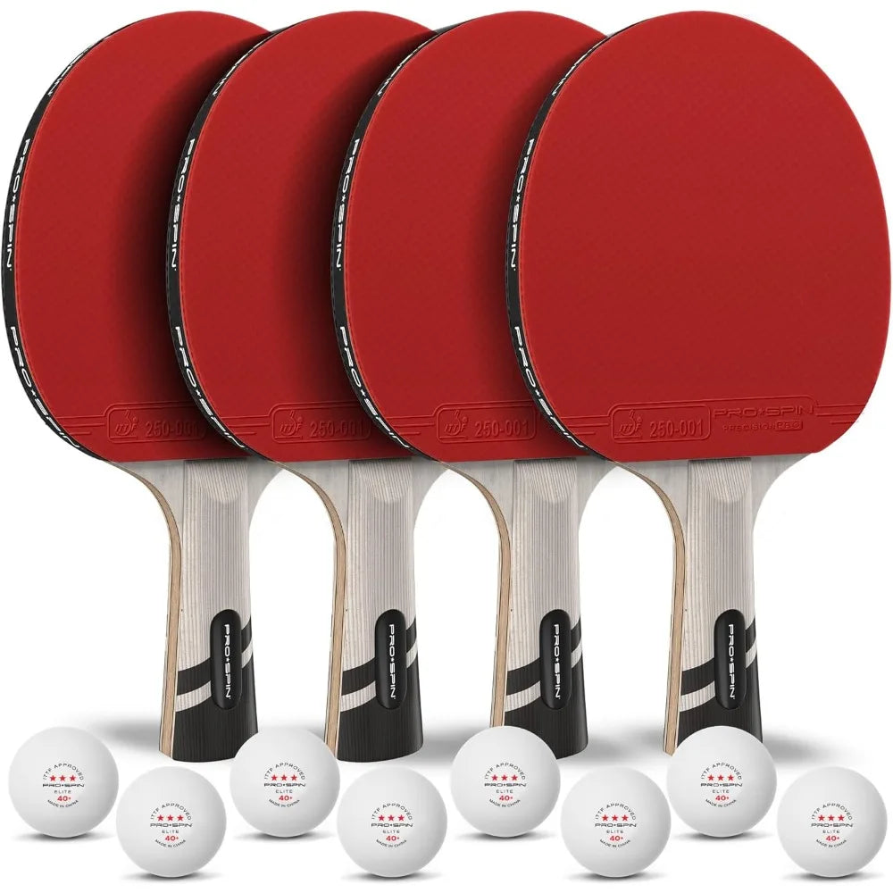 PRO-SPIN Ping Pong Paddles Set of 4 – ITTF Approved Carbon Table Tennis Rackets and Balls Professional Quality