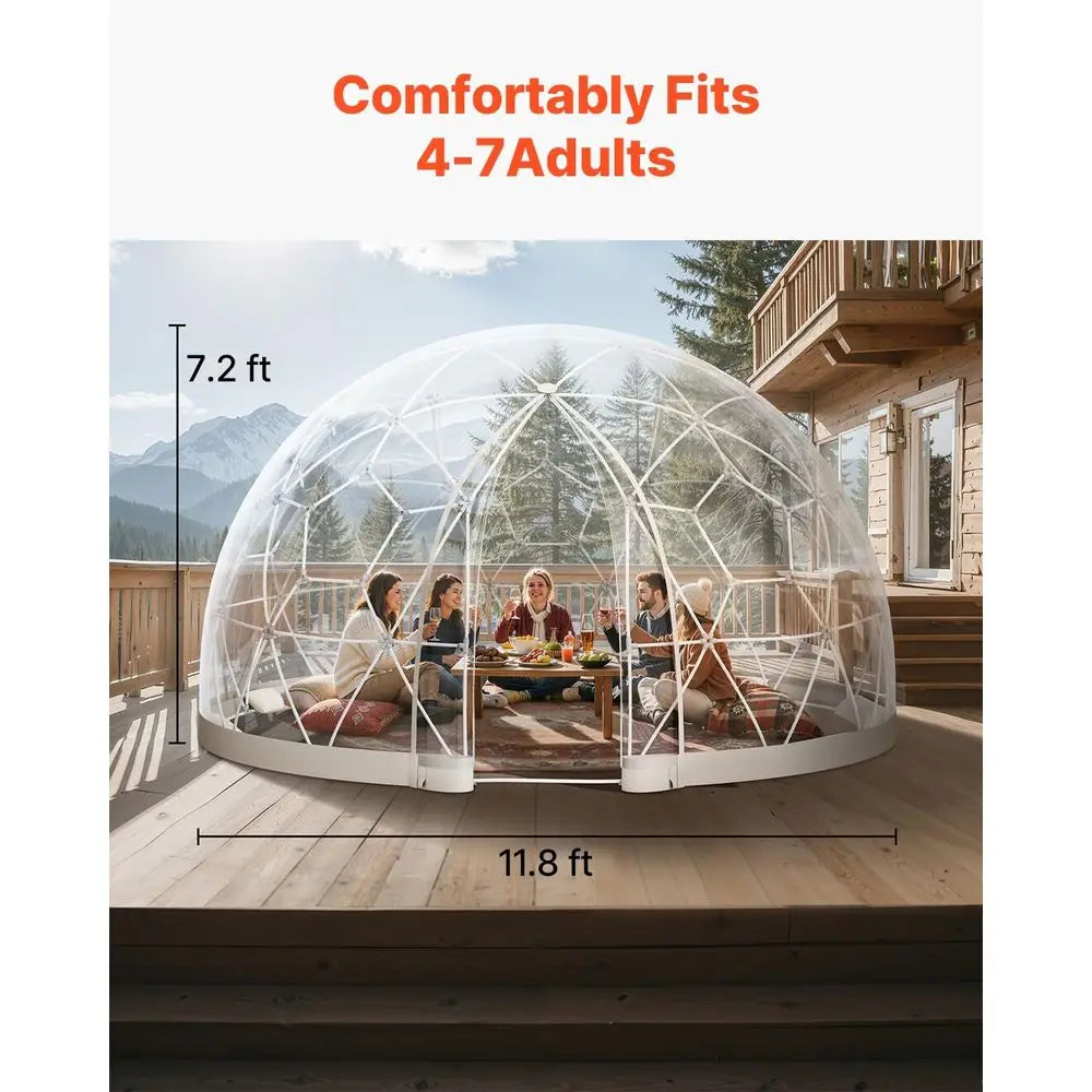 12ft x 7ft Clear PVC Geodesic Dome Tent, Waterproof 4-7 Person Igloo for Outdoor Camping & Backyard Parties