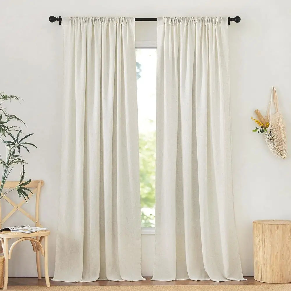 Extra Long 144 Linen Curtains, Pinch Pleat, Back Tab, Light Filtering, 52 W x 144 L, 2 Panels