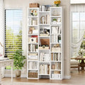 Triple Wide White Bookshelf with 8 Adjustable Shelves, Media CD DVD Storage Tower, Display Cabinet for Home Office