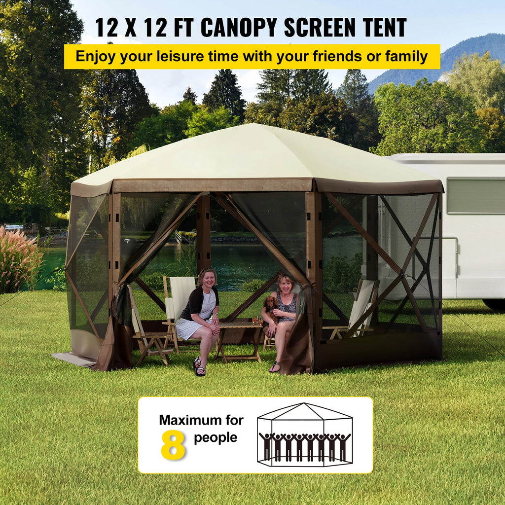 SucceBuy Pop-up Camping Gazebo Camping Canopy Shelter 6 Sided 12' x 12' Sun Shade Tents & Canopies Camping & Hiking