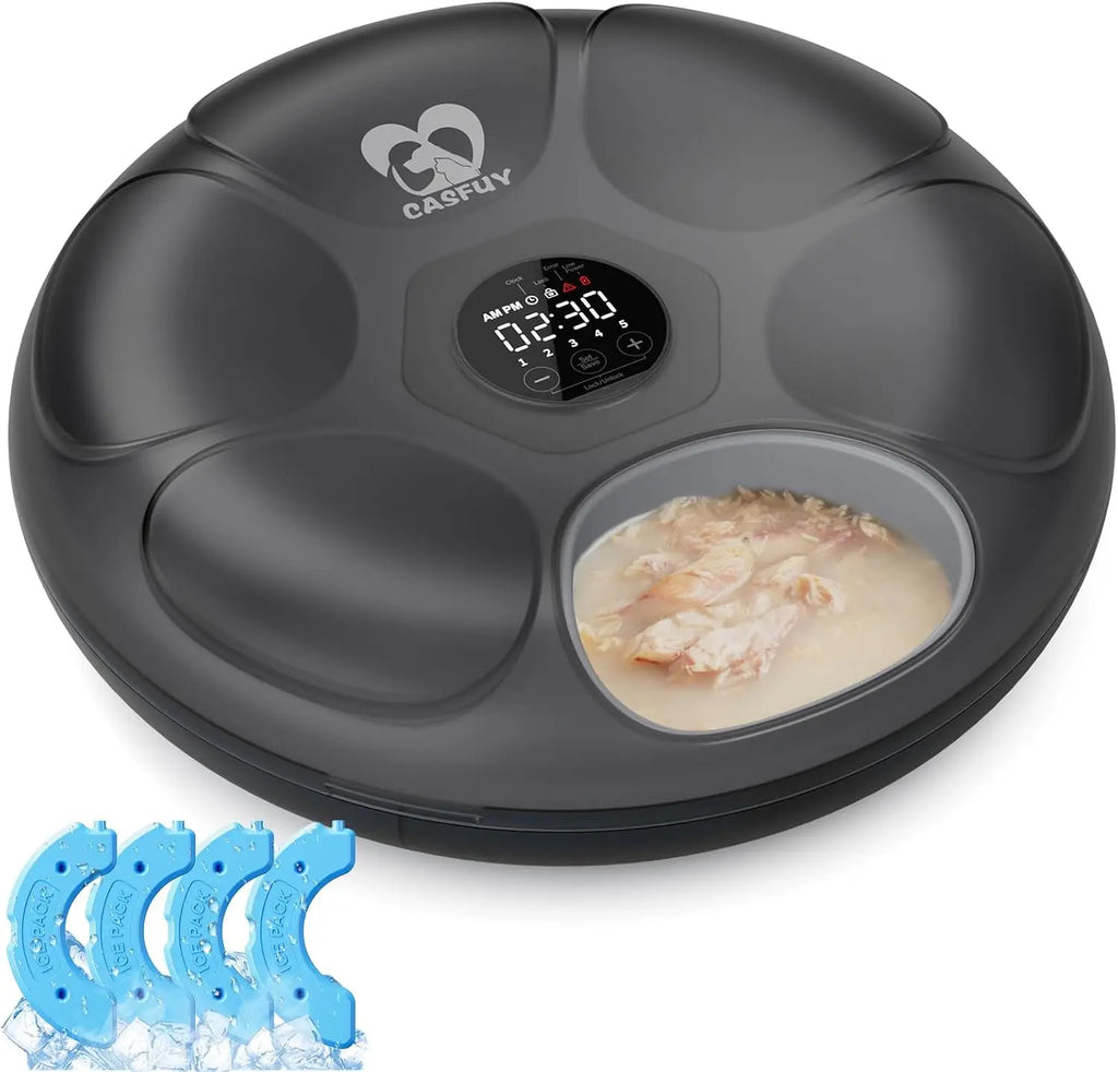 Automatic Pet Feeder for Wet and Dry Food with Ice Packs, Programmable Timer, Rechargeable Battery, Low Battery Indicator