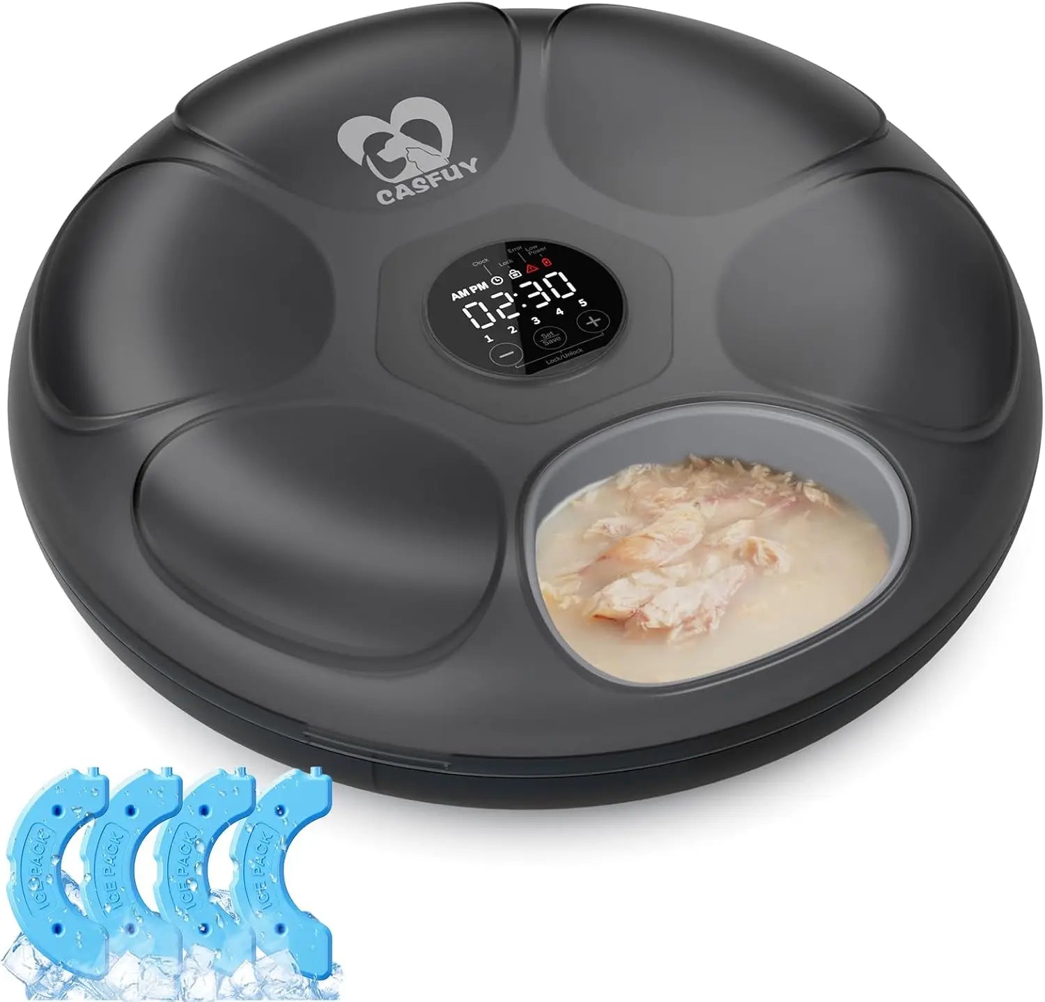 Automatic Pet Feeder for Wet and Dry Food with Ice Packs, Programmable Timer, Rechargeable Battery, Low Battery Indicator