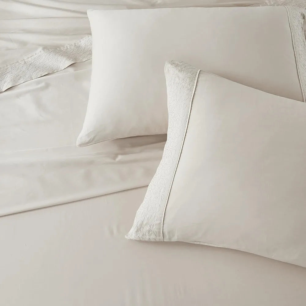 Lush Decor x Chuks Collins Path Cotton Sheet Set 4 Piece Set Queen Cream - Queen Bed Sheets- Cotton - Off White - Luxury