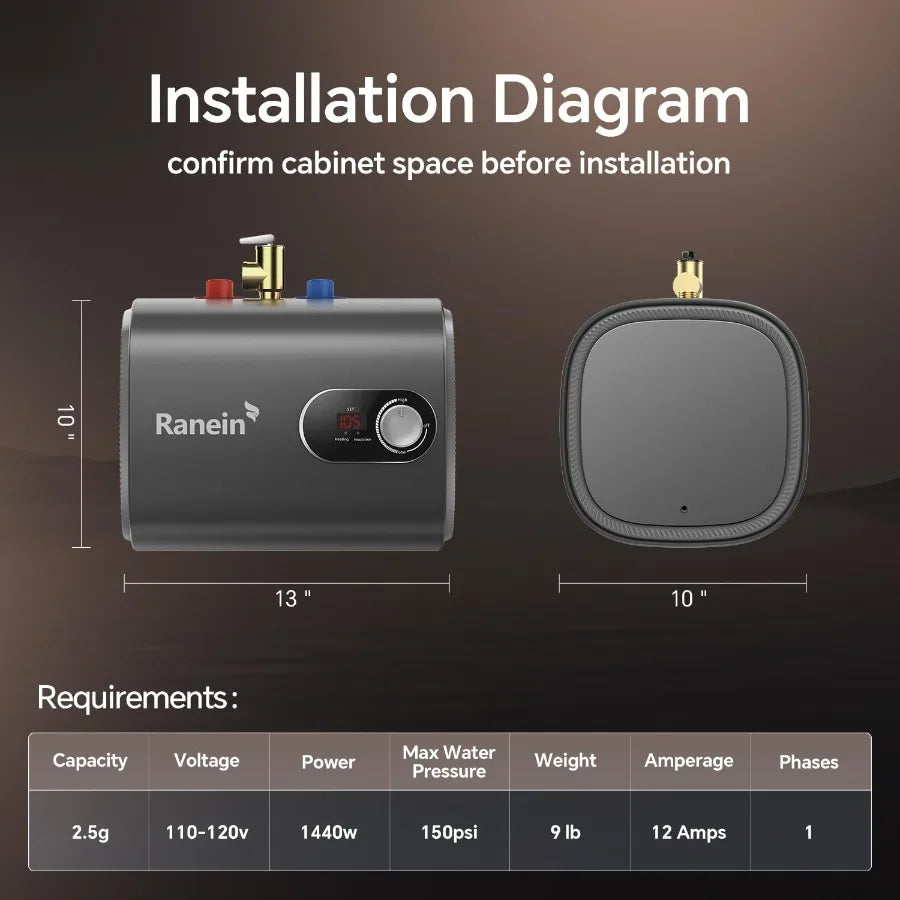 2026 Gen II 2.5-Gallon Electric Mini-Tank Water Heater 120V 1440W Instant Hot Water for Point-of-Use Quick and Easy Installatio