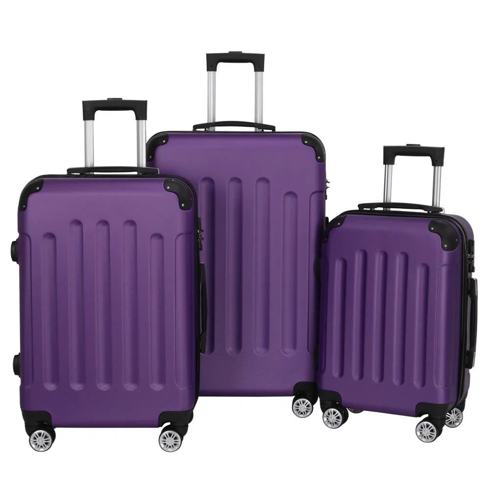 3PCS 20/24/28" Luggage Travel Set Bag TSA Lock Trolley Carry On Suitcase Purple