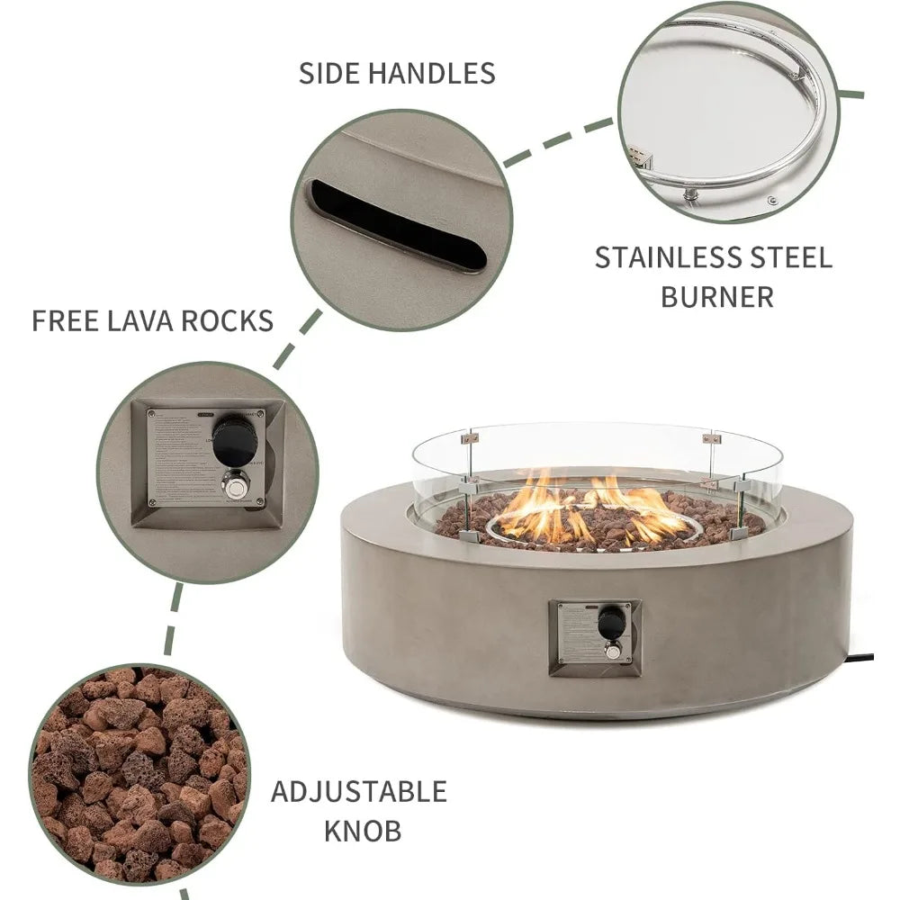 COSIEST Outdoor Propane Fire Pit Coffee Table w Gray 42 inch Round Base Patio Heater, Certified, 50,000 BTU Stainless Steel Burn