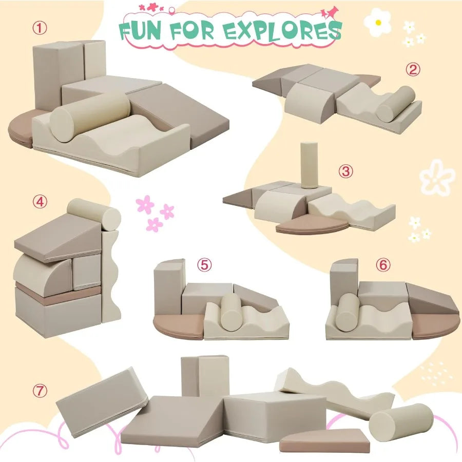 7 Piece Toddler Soft Climbing Toys for Toddlers 1-3 Foam Climb and Crawl Activity Playset Indoor Soft Play Equipment