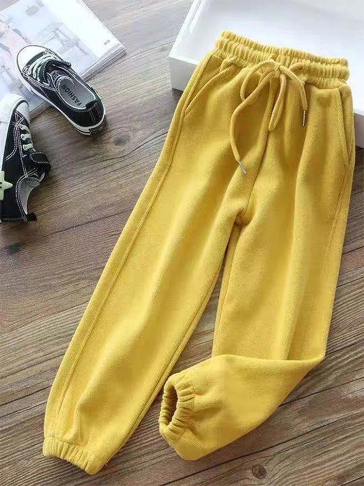 Winter Women Harem Pants Drawstring Fleece Long Thicken Y2K Sweatpants Joggers Trousers Sports Casual Soild Color  Pants