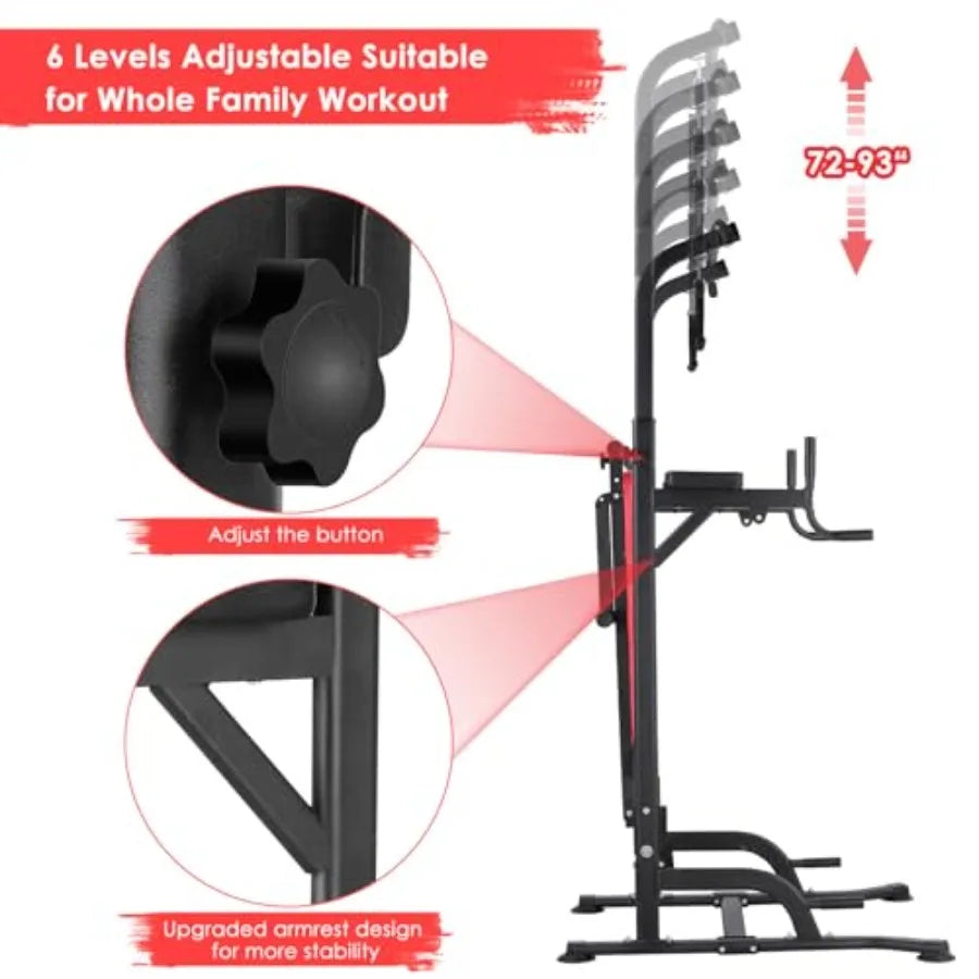 Arlopu Power Tower with Bench Pull Up Bar Stand Dip Bar w/Folding Bench 4 Ropes Strength Training Multi-Function Fitness Equipm