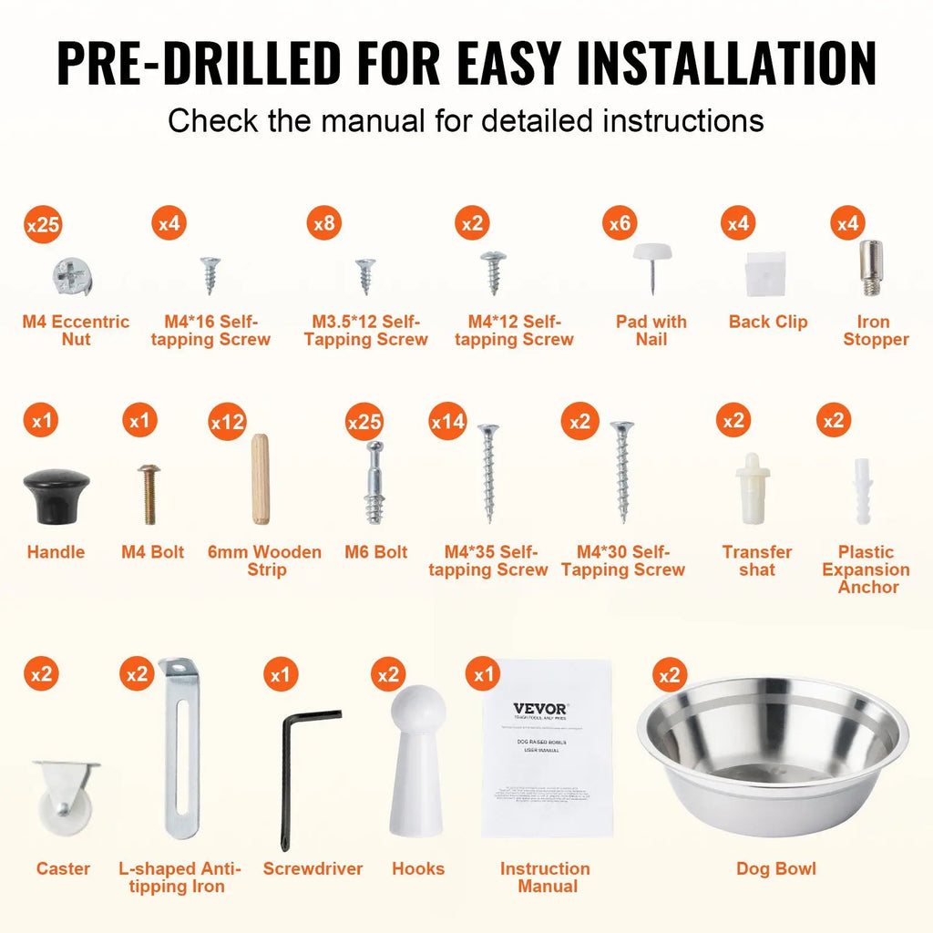 Spacious Elevated Pet Feeding Cabinet with 2 Bowls 4-Level Shelving Unit Integrated Slide-Out Tray Anti-Wobble Base