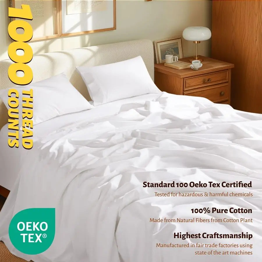 100 Egyptian Cotton King Size Sheets Set 1000 Thread CountLuxury Cotton Bed SheetsBreathable amp Cooling Bedding and Pillow Case