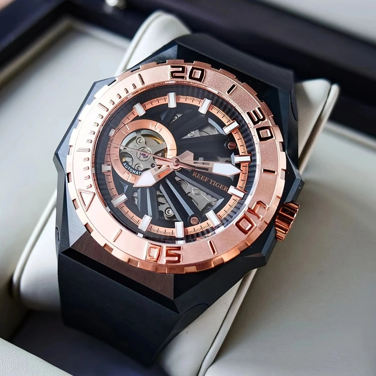 reef tiger brand men's fully automatic mechanical watches, business men's watches, fashionable men's sports watches, Valentine's