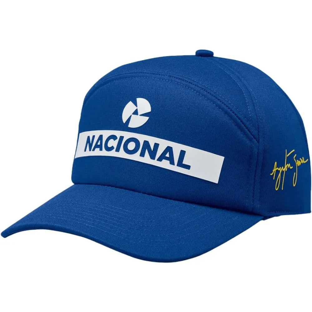 National Style Senna Replica Cap in Blue with Carry Bag - One Size, Perfect for Racing Enthusiasts
