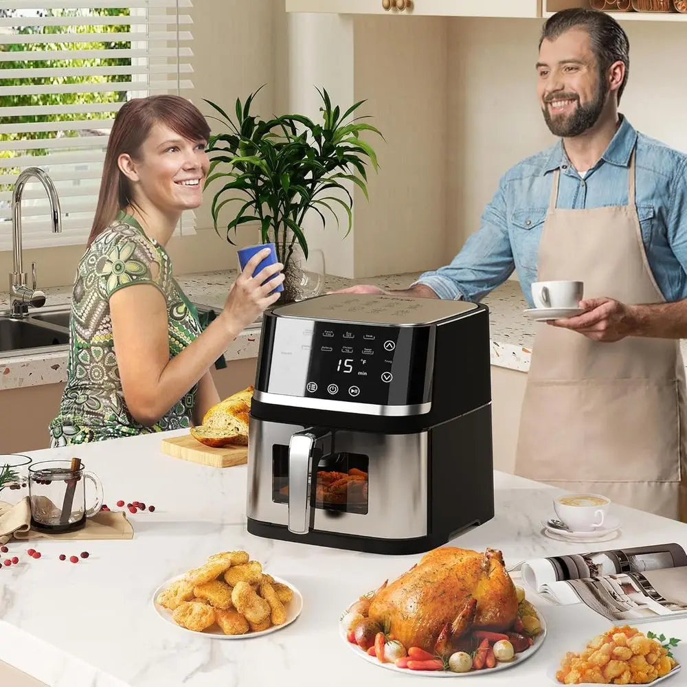 Stainless Steel 8Qt Large Digital Air Fryer with Window, Nonstick Made without PFAS, Touchscreen Display, 400F, NonStick Basket,