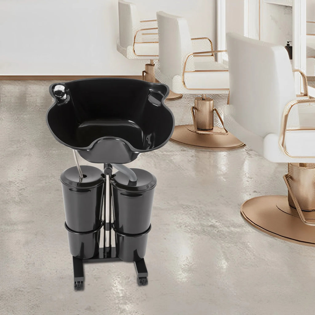 Portable Shampoo Bowl with 2 Buckets Adjustable Height & 270° Salon Hair Washing Sink for Elderly, Pregnant, Home Salon