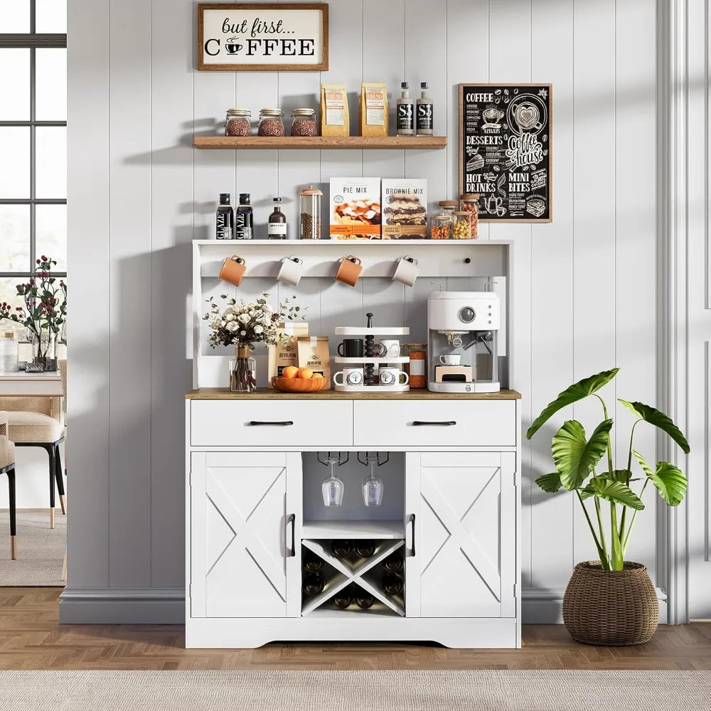 Large Kitchen Storage Cabinet with 2 Drawers, 41.7L x 15.5W x 47H, Coffee Bar Buffet Table