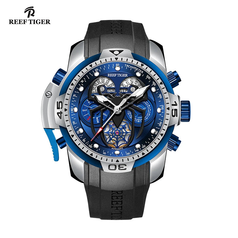 reef tiger men's mechanical watch, fully automatic multi-functional dual calendar business men's watch, men's timepiece
