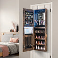 Lockable Jewelry Mirror Cabinet Wall & Door Mounted Jewelry Armoire W/LED Lights