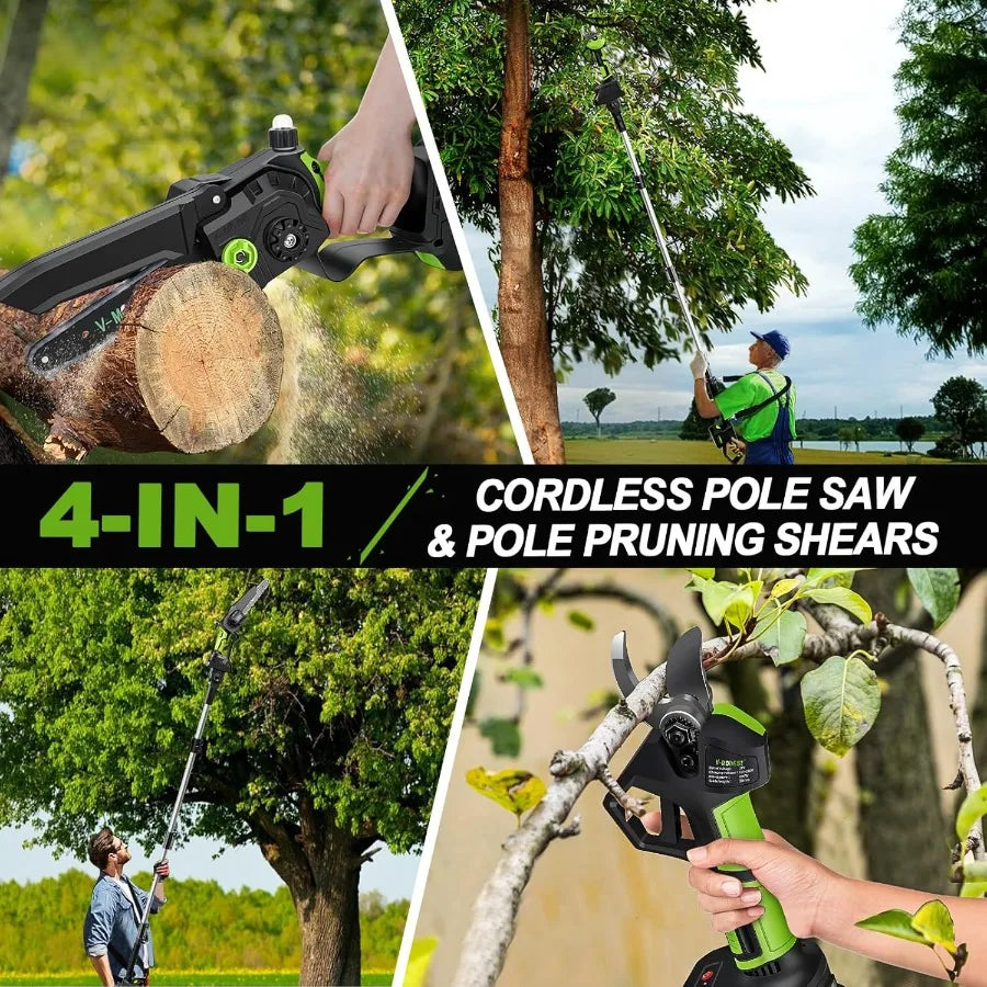 4in1 Cordless Pole Saw Electric Pruning Shears for Tree Trimming and Garden Maintenance 8Inch Blade with 15ft Max Extension Pol