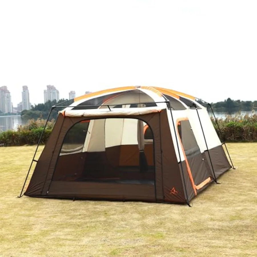 Extra Large Tent 6101214 Person StyleB Family Cabin Tents with 2 Rooms 3 Doors and 3 Windows Featuring Mesh Panels Straight Wal