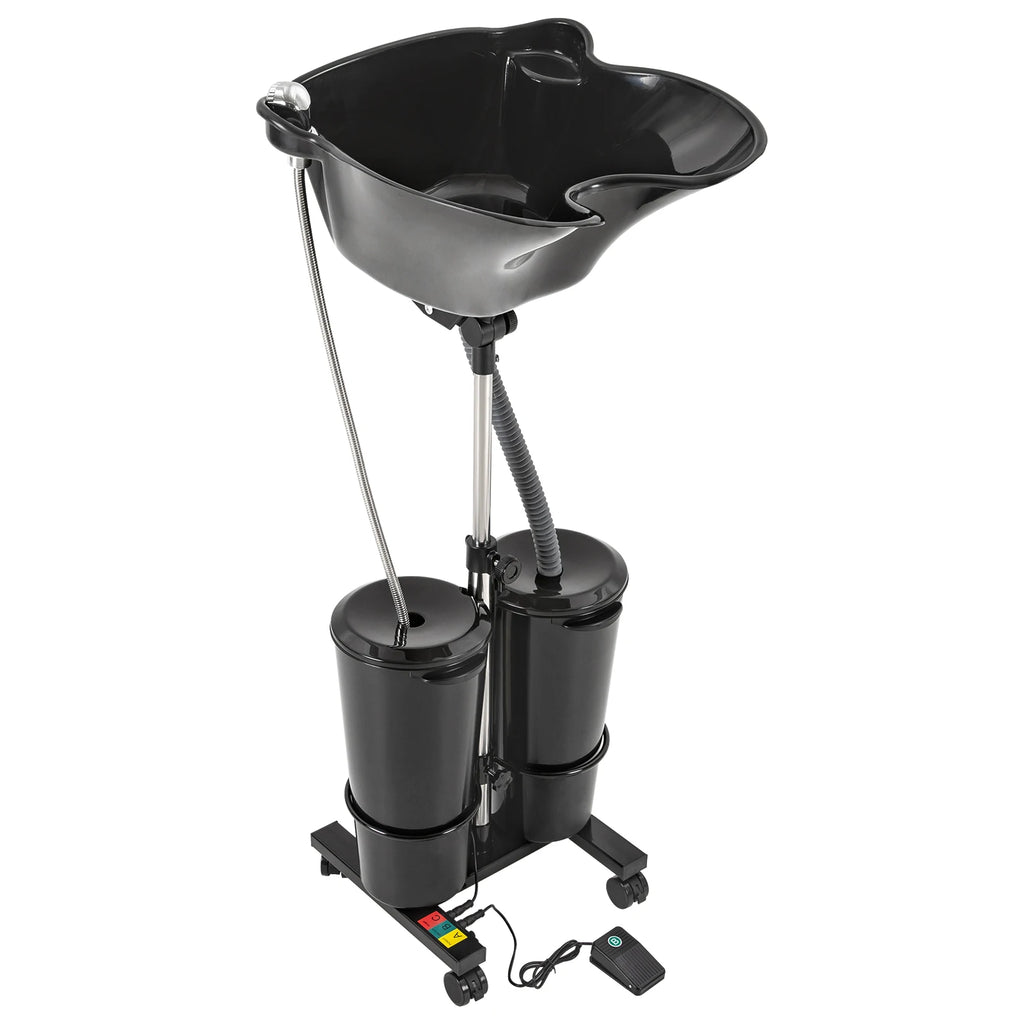 Portable Shampoo Basin with 2-Buckets Mobile Hair Wash Basin Height Adjustable For Salon Spa