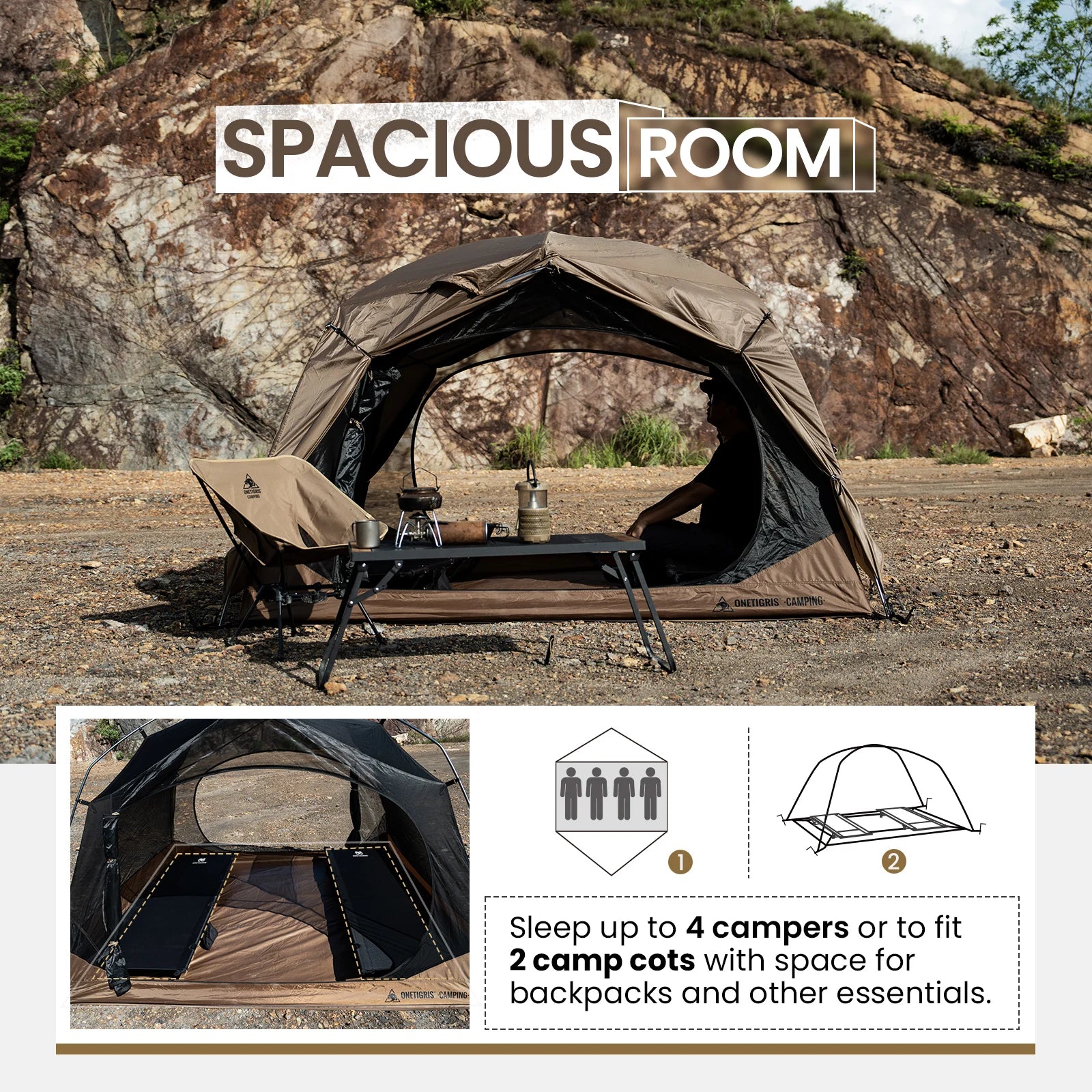 OneTigris JOVIAN Camping Tent 3-Season 4-Person Dome Tent Outdoor Backpacking Shelter With Tent Bottom Waterproof Floor Mat