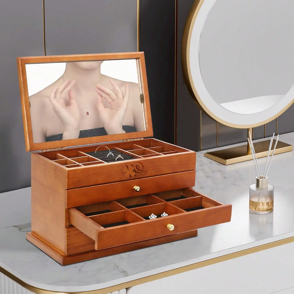 Wooden Jewelry Box For Women W/Mirror, Drawers, Jewelry Storage Organizer Jewelry Wooden Box 31*19.3*19.7cm/12.2*7.6*7.8in
